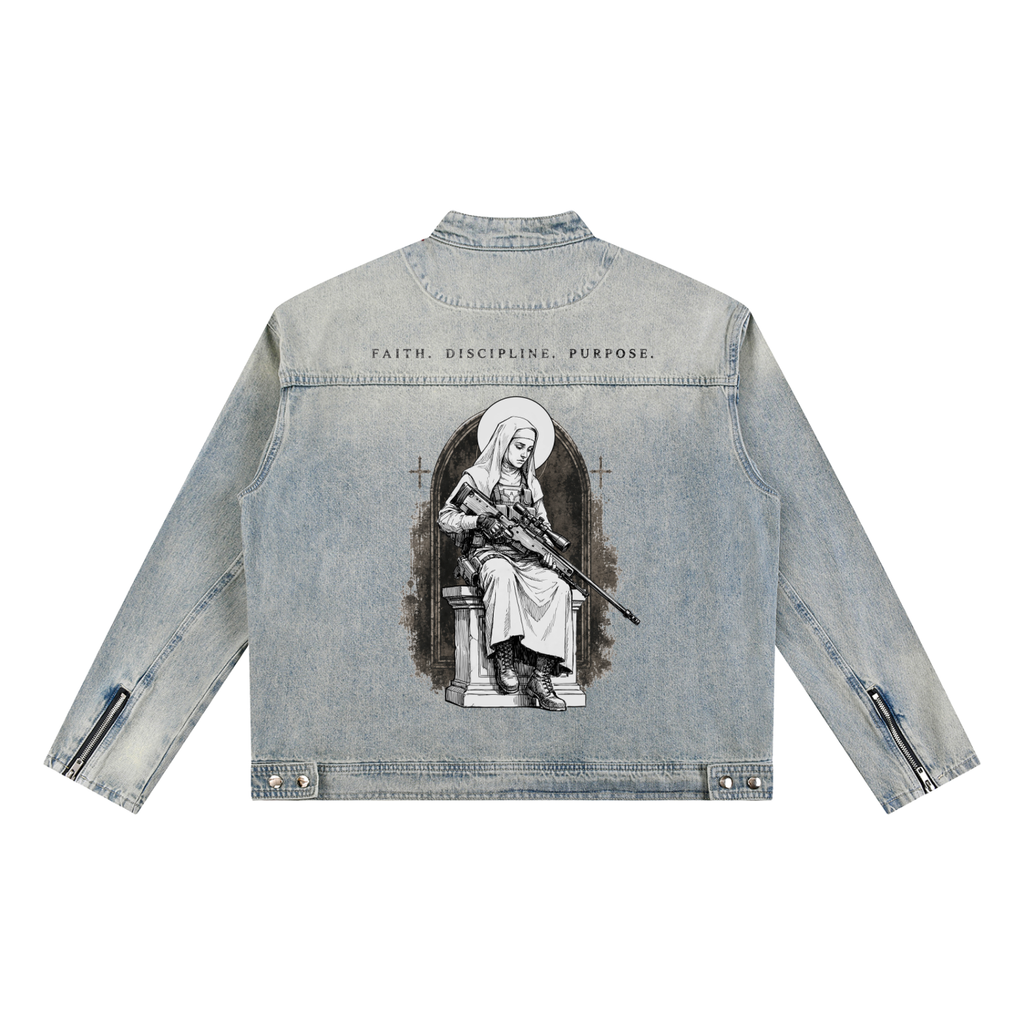 Nun with a Gun Pt. 1 | Vintage Wash Zip Denim Jacket