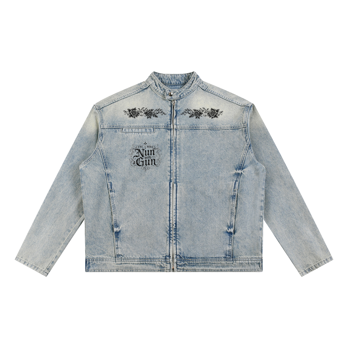 Nun with a Gun Pt. 1 | Vintage Wash Zip Denim Jacket