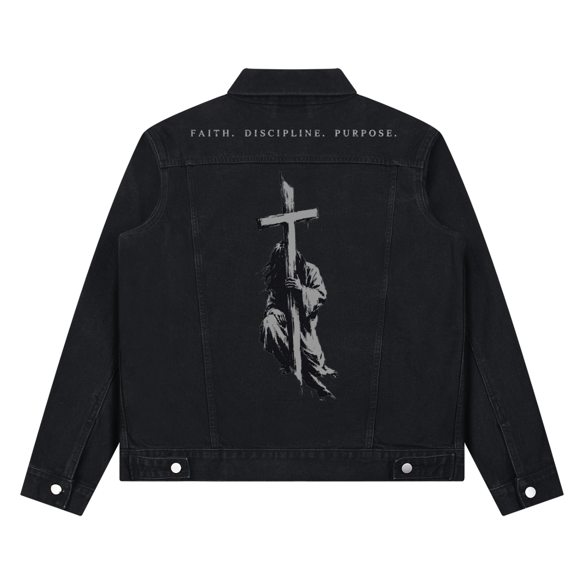 Faith Discipline Purpose | Washed Black Denim Jacket