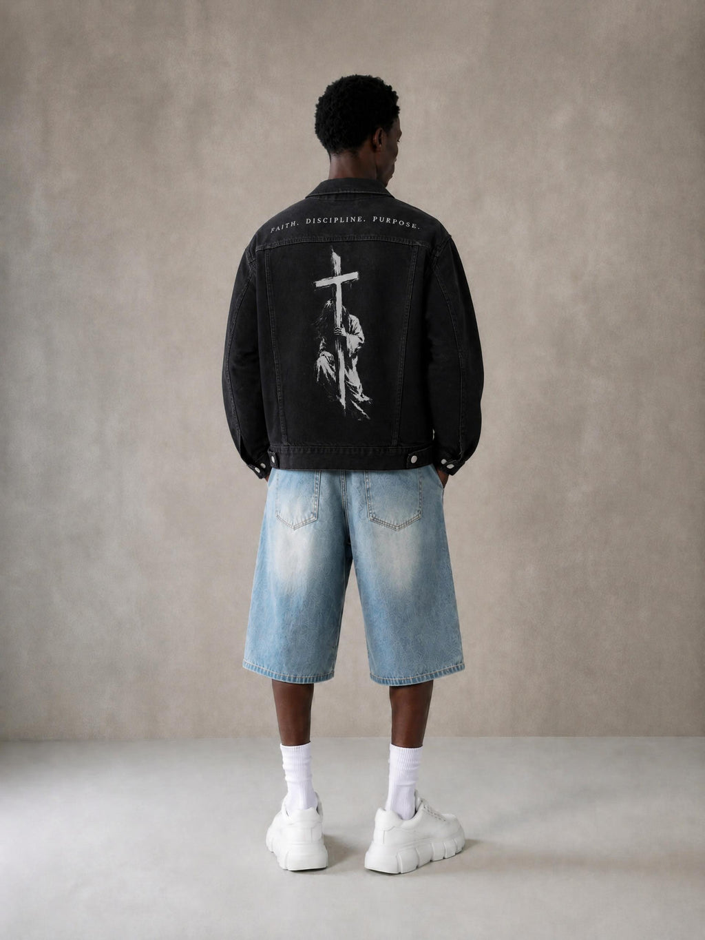 Faith Discipline Purpose | Washed Black Denim Jacket